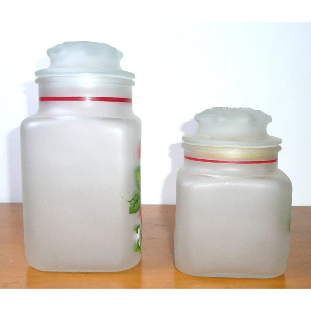 Vintage Anchor Hocking Strawberry Canister Set, 4 Piece Frosted/Satin Glass